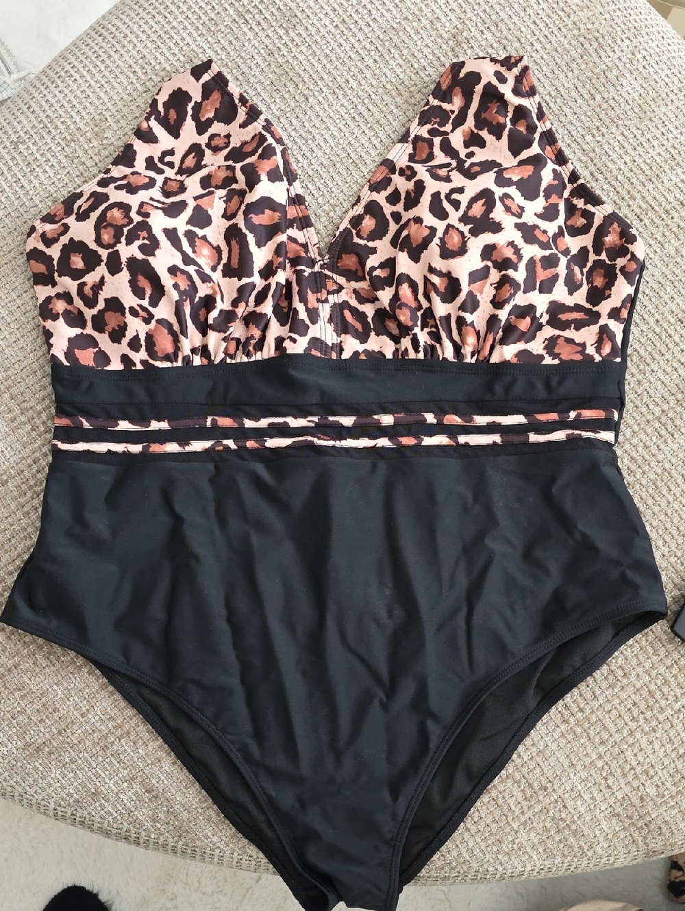 SHEIN Black & Leopard Print One-Piece Swimsuit